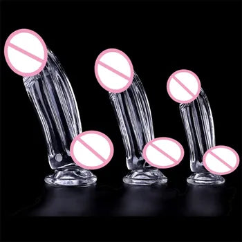 Dildo Realistiku Kbir tal-Kristall Trasparenti TPE għan-Nisa b'Ippakkjar Diskret