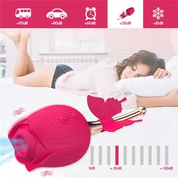Rose Shaped Vibrator with Butterfly Clit Sucker & Nipple Stimulator - Pleasure Toy