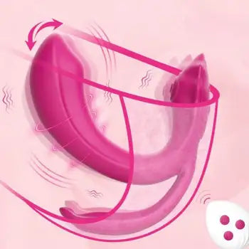 Vibratore erotico wireless indossabile 3 in 1 a forma di rosa, alimentato tramite USB, mostrato in rosa, con funzioni di vibrazione e movimento indossabile. Spedizione gratuita.