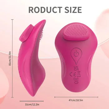 Vibratore indossabile Bluetooth per donne - Stimolatore clitorideo wireless e controllo tramite app, colore rosa, con indicazioni sulle dimensioni. Spedizione gratuita.