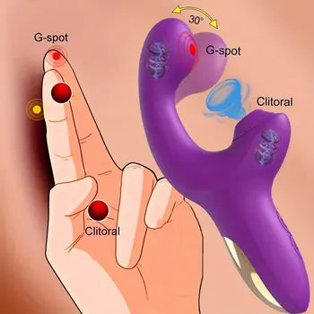 Kraftig dildo-vibrator med klitoris-sugekopp og vridende bevegelse for intens nytelse med gratis frakt og diskret emballasje.