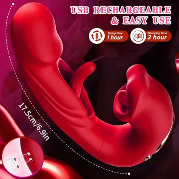 4-in-1 Rose Toy Clitoral Stimulator with Tongue Licking, Tapping Vibrations & Sucking Pleasure Modes