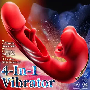 4-in-1 Rose Toy Clitoral Stimulator with Tongue Licking, Tapping Vibrations & Sucking Pleasure Modes