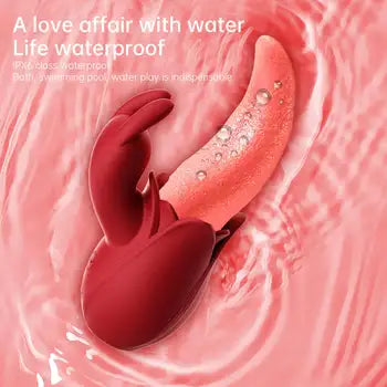 2-in-1 Tongue Licking Sucking Rabbit Vibrator with Thrusting Dildo for Women