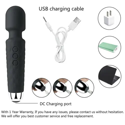Handheld Vibrating Wand Soft Flexible Powerful Tissue Massager for Head Body Muscle Back Vibrator Men Women Couples