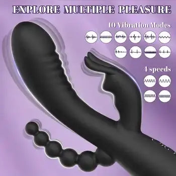 Rechargeable 3-in-1 G-Spot Vibrator with Clitoris Stimulator & Rabbit Massager - Sex Toys