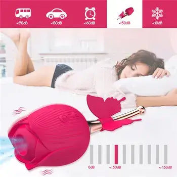 Rose Shaped Vibrator Pleasure Toy with Butterfly Clit Sucker and Nipple Stimulator - Sex Toys