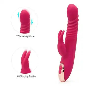 Silicone Waterproof Telescopic Thrusting Rabbit Vibrator - Sex Toys